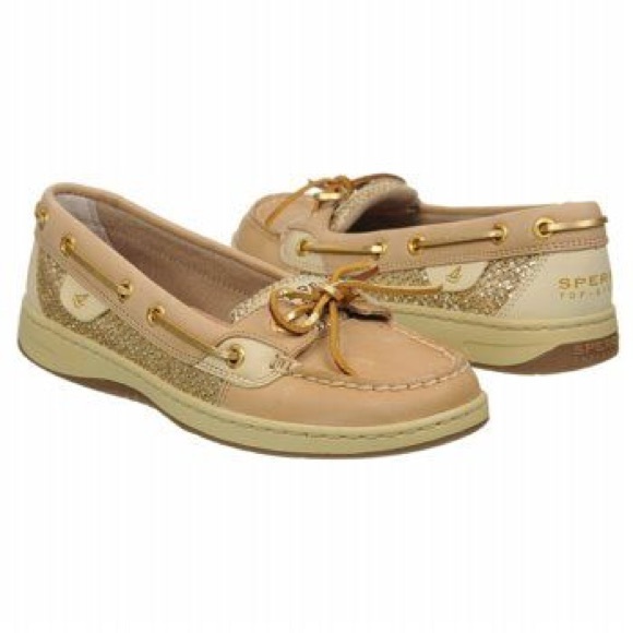 gold sperrys women's